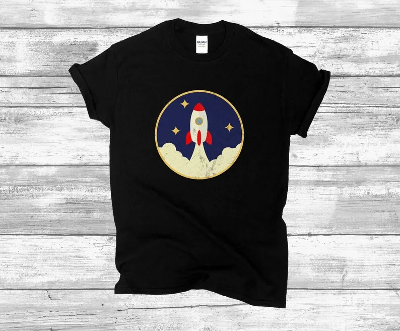 Retro Rocket T Shirt Vintage Spaceship 1950S Style Space Shuttle Launch Outer Cartoon Blasting Maniche Lunghe O Corte