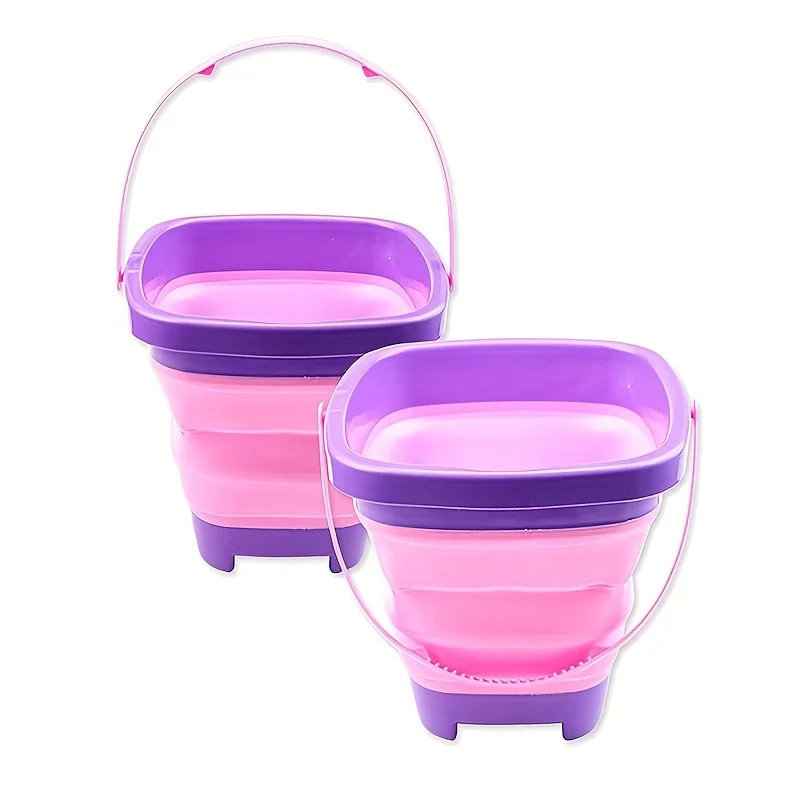 Foldable Beach Bucket Silicone Collapsible Toy Buckets for Kids for Summer Activities Camping Gear Travel Beach Sand Toys 4