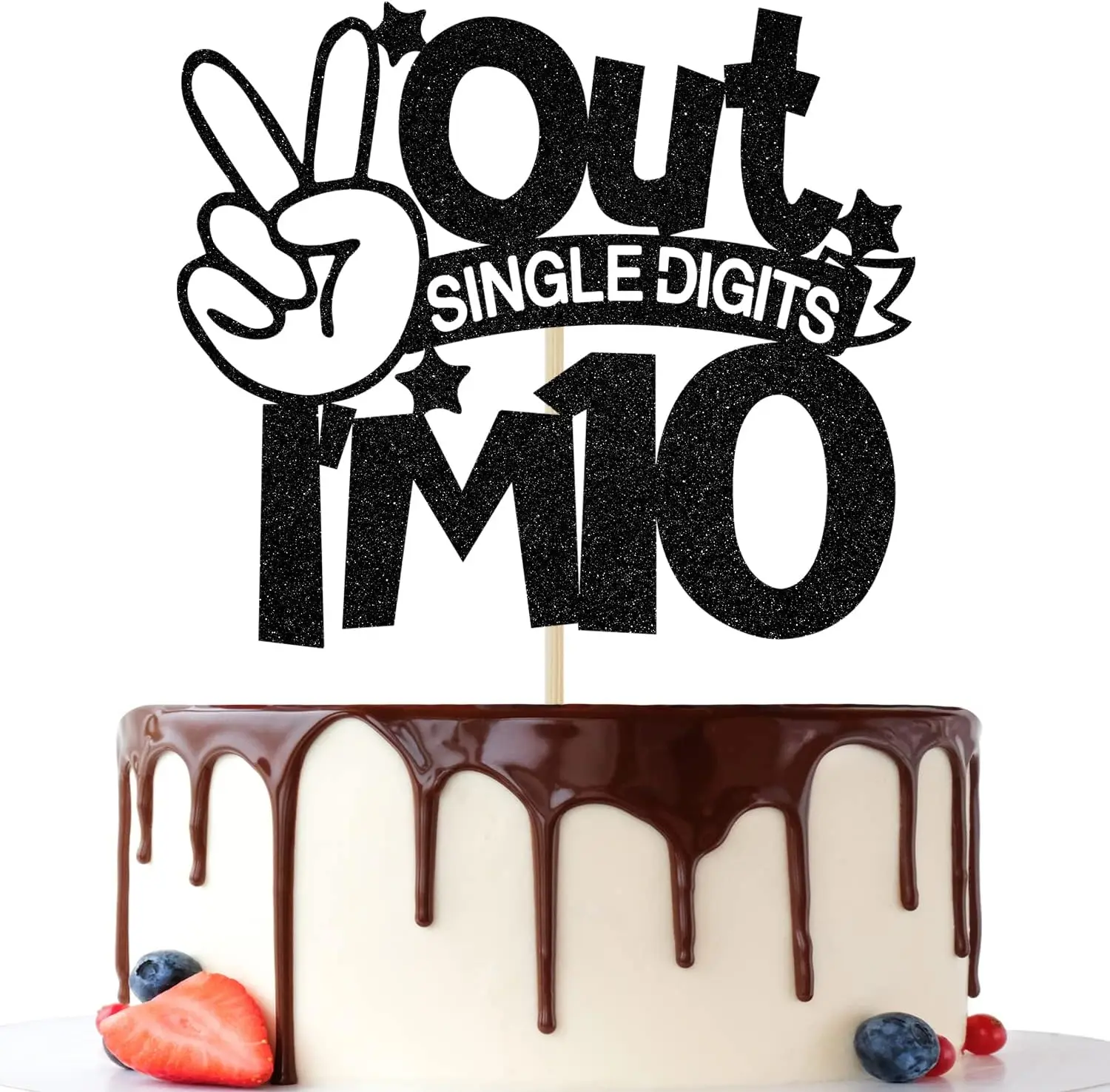 1 Packung mit einer Ziffern „I'm 10“-Kuchenaufsatz, doppelte Ziffern 10, für Jungen und Mädchen zum 10. Geburtstag, Dekorationen, schwarzer Glitzer