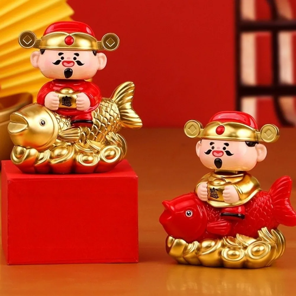 Solar Powered Nodding God of Wealth Ornament Automatic Nodding Wealth Attraction Wealth Attraction Koi Decoration New Year Gift