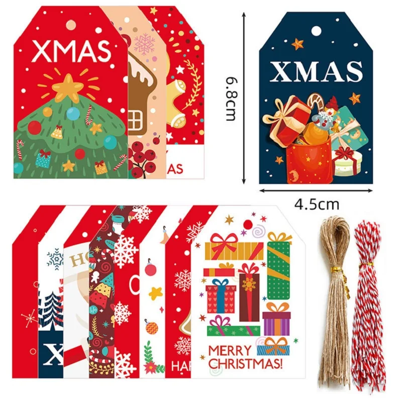 48PCS Merry Christmas Paper Tags 2024 Xmas Tree Hanging Label Navidad 2025 New Year Home Xmas Party Gifts Cards Set Decorations