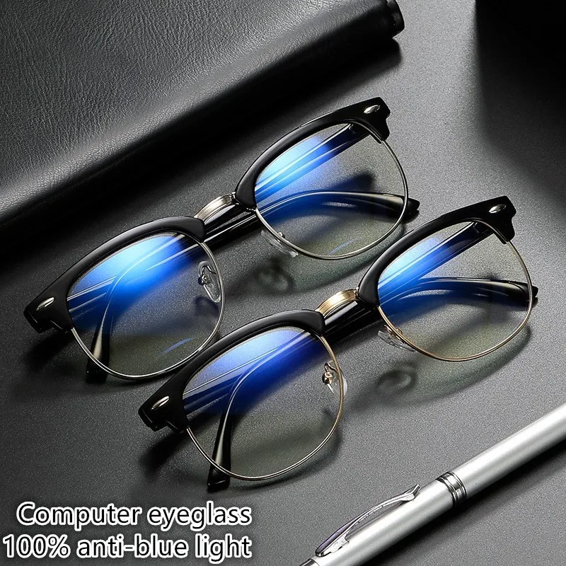 Business Semi Rimless Eyewear Anti Blue Light Blocking Glasses Men Square  Ray Filter Eyeglasses Frames Computer Men's Goggles - AliExpress