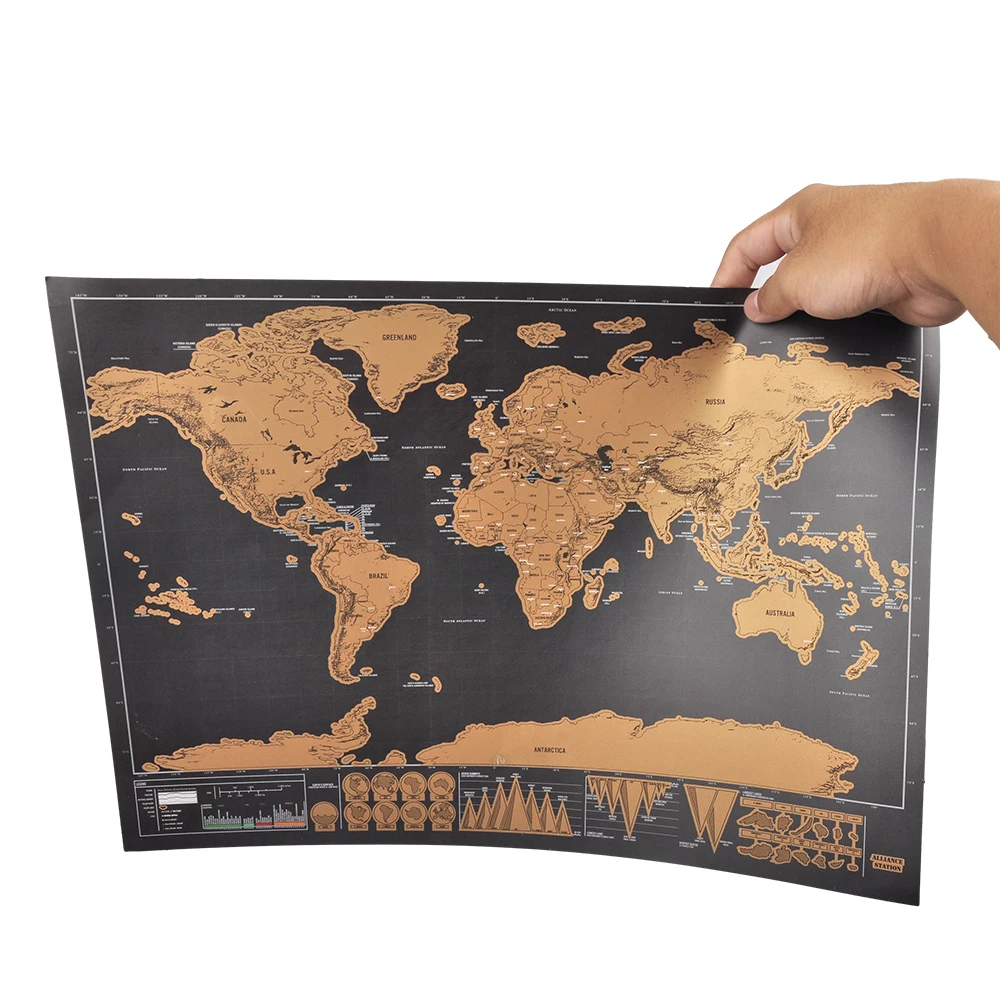Carte du Monde à Gratter Marquable, Feuille d'Or Noire, Revêtement Couche,  Cadeau de Voyage de Luxe, 42x30cm - AliExpress