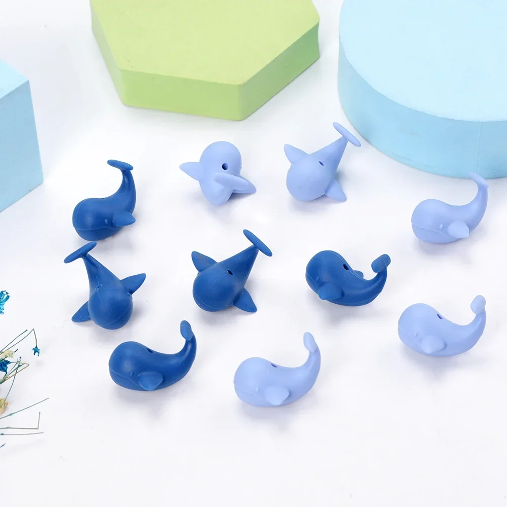 LOFCA 10Pcs Food Grade Mini Silicone Whale Beads Cute Cartoon Rodent BPA-Free Teething Necklace Care DIY jewelry toys