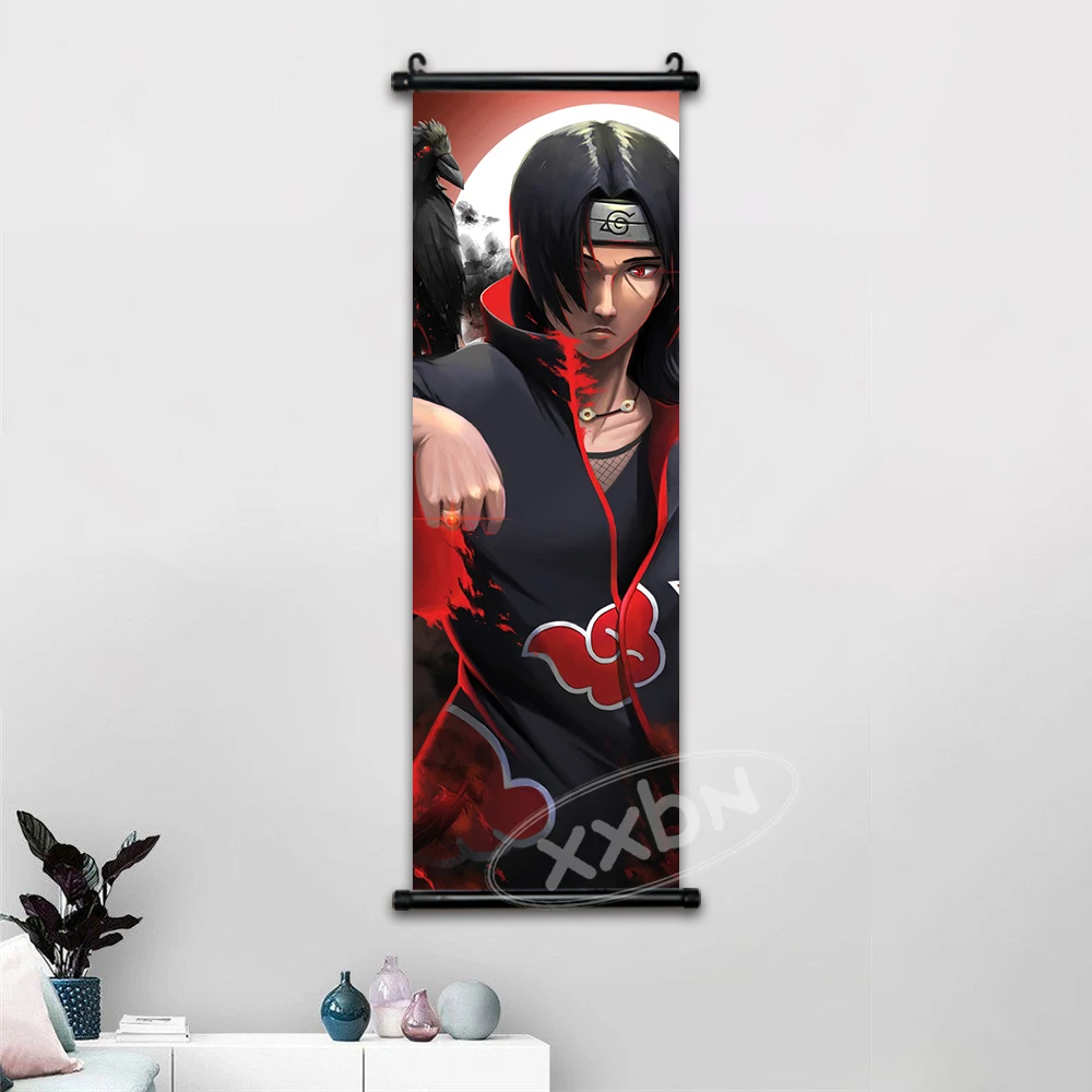 thumbnail image 1 of Cuadro colgante de Naruto, obra de arte de pared de anime, cuadro de desplazamiento, lienzo, figuras de dibujos animados, póster de Itachi Uchiha, última decoración del hogar para dormitorio y bar, 1 of 5