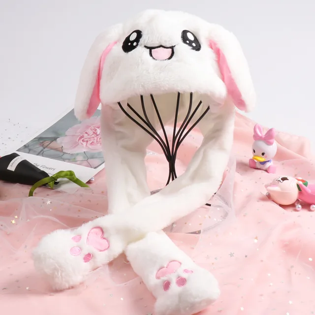 Rabbit Cartoon Hats for Women Child Girls Beanie Winter Plush Bunny Ears Flaps Hats Movable Ears birthday Toy Caps 3