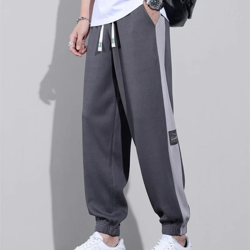 Versatile Street Thin Loose Breathable Sports Casual Pants Men's Trendy Pockets Patchwork Contrast Drawstring Straight Trousers