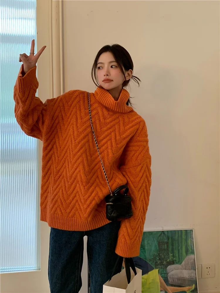 

Y2k Aesthetic Knitted Sweaters Turtleneck Harajuku Pullover Women Japanese Sweet Cartoon Jumpers Knitwear Autumn Grunge Pullover