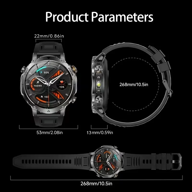 2026 Men SportsWatch, 1.7' Round HD Screen, 1400mAh, Dual LED (SOS Red+White), 120+ Sports, IPX8 Waterproof, Wireless Call, Gift - 2