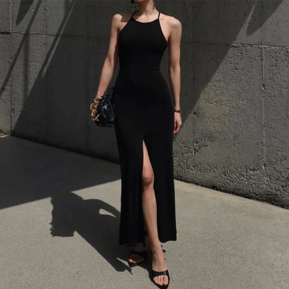 

New Black Elegant Evening Dresses 2024 O-Neck Sheath Mermaid Party Prom Gown Backless Satin Sleeveless Vestidos De Fiesta D10211