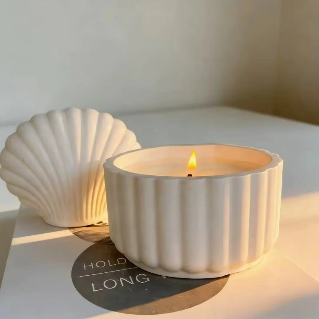 쉘 뚜껑 리브형 항아리 석고 실리콘 몰드 DIY 아로마테라피 석고 보관함 장식 양초 용기 쉬운 탈형