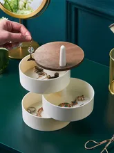  2022 new wooden cover jewelry storage box rotating multi-layer simple modern jewelry storage box dust-proof desktop storage box 