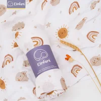Elinfant Cute Soft Print Baby Towel Wrap 120x110cm Bamboo Cotton Baby Muslin Swaddle Blanket 1