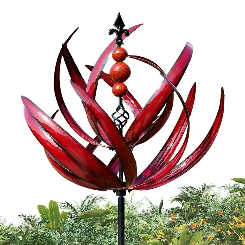 

Wind Garden Spinners 360 Degree Rotatable Metal UV Resistant Lotus Stakes Outdoor Red Yard Art For Lawns Patio Display Windmill