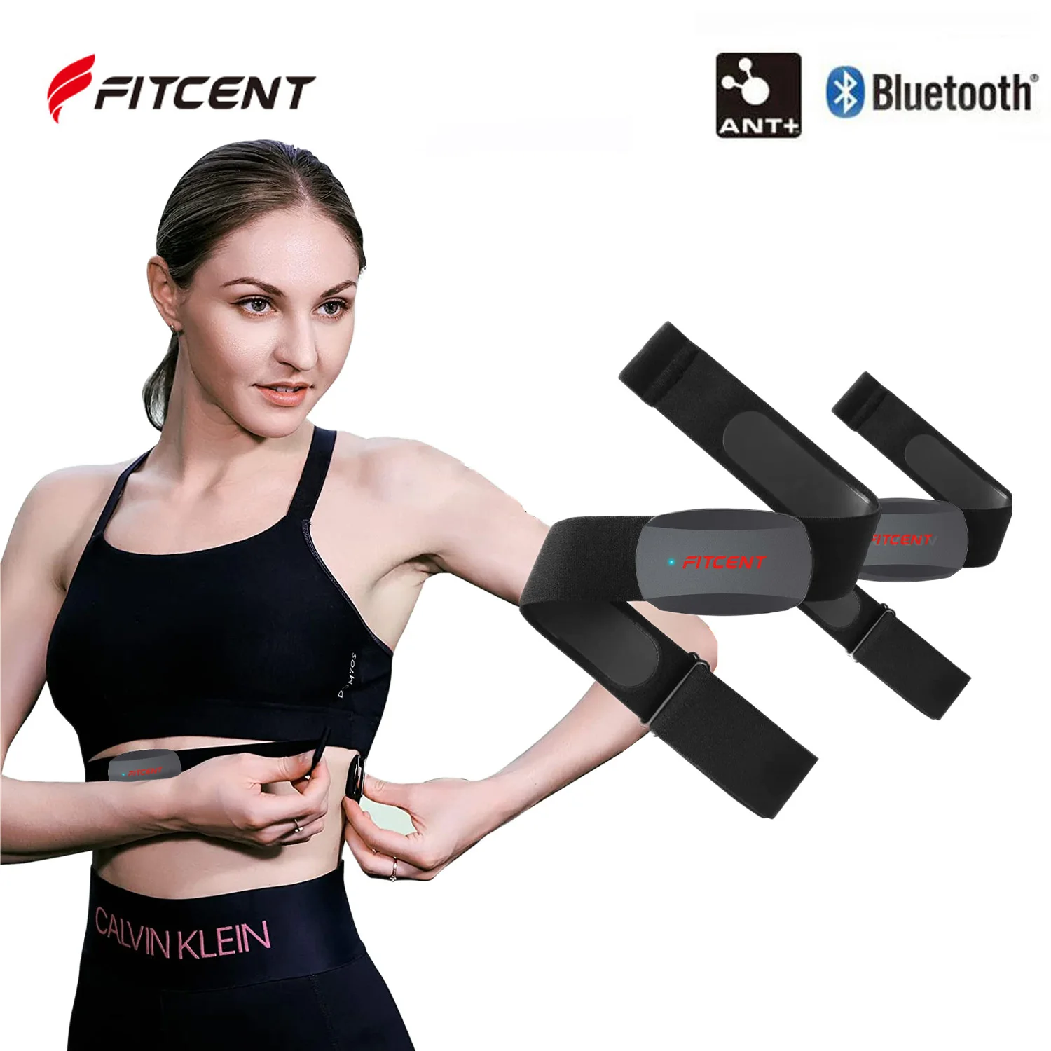 

FITCENT 2Pcs Heart Rate Monitor Chest Strap ANT+ Bluetooth Dual HRM for Zwift DDP Yoga Strava Polar Wahoo Garmin Watches