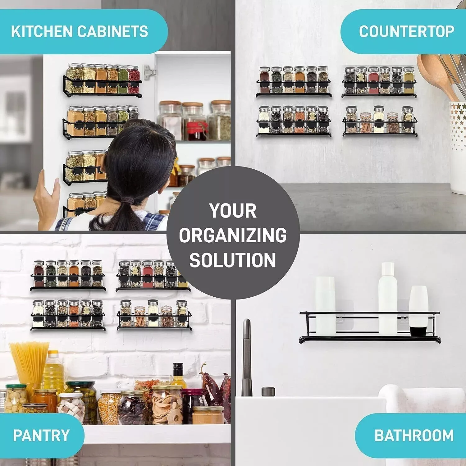4Pcs Spice Jar Rack Kitchen Cupboard Door Wall Storage Organiser Herb Cabinet ~: 3 - 5 Days Free Delivery Only UK