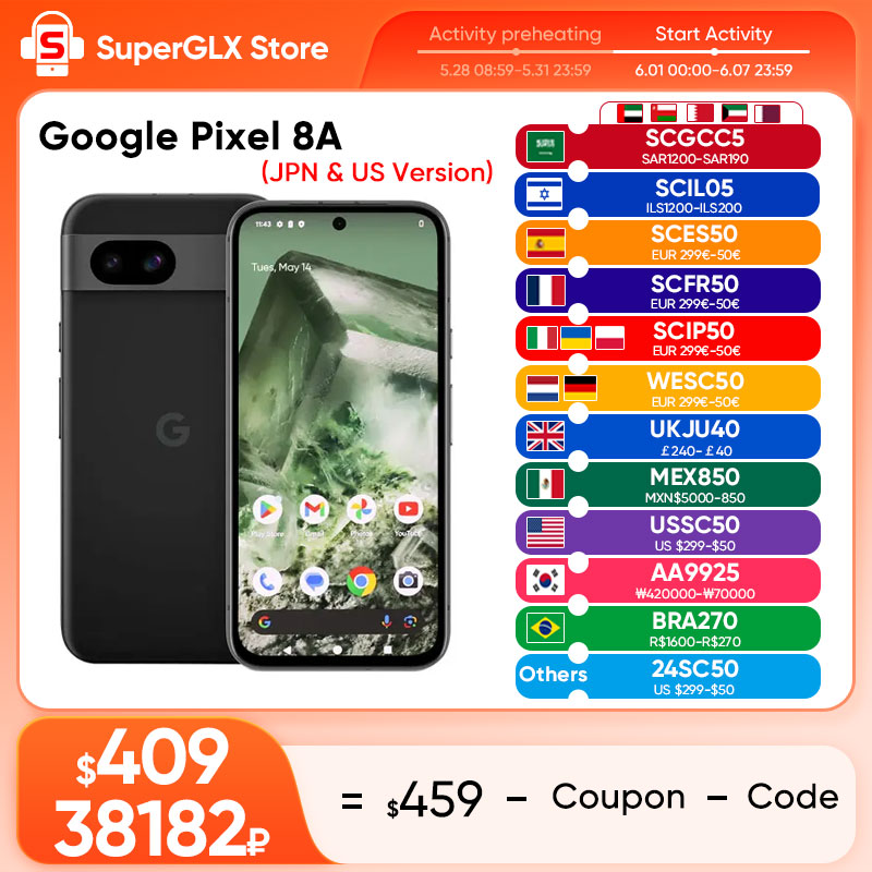  2024 New Google Pixel 8A with Google AI Mobile Phone 8GB RAM 128GB/256GB ROM 6.1" 64MP Advanced Camera NFC Android 14 Pixel 8a 