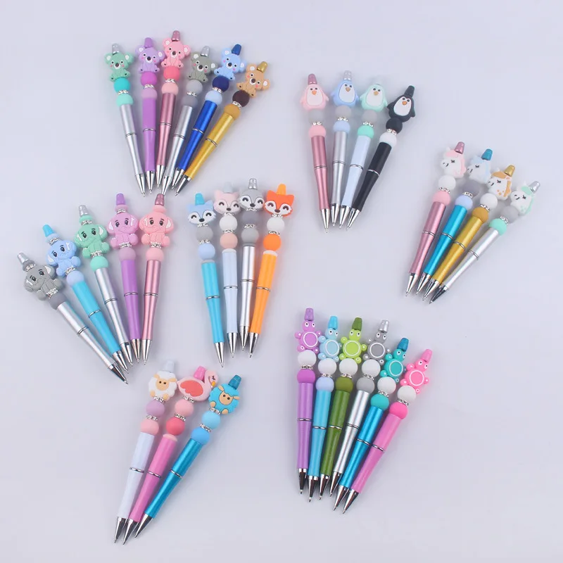 DIY Bead Ballpoint Pens Cartoon Animal Koala Elephant Silicone Beaded Pen Colorful Plastic Multifunctional Ballpoint Pen