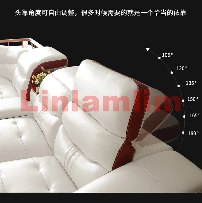 MANBAS Italian Cow Genuine Leather Couch Set Big Sofas Modernos Para Sala with Speaker, Bluetooth Audio, USB Charging,Storage
