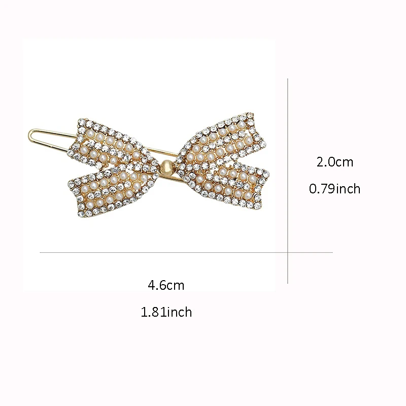 Exquisite Strass Bogen Haar Clip frauen Pony Seite Clip Temperament Perle Haarnadel Legierung Mode Koreanischen Stil Haar Zubehör – Detail 6