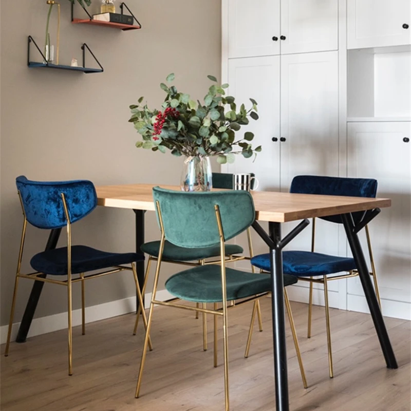 

Nordic Modern Back Iron Art Chair, Light Luxury Gold Velvet Soft Bag Dining Chair, Room And Bedroom Simple Makeup Chair