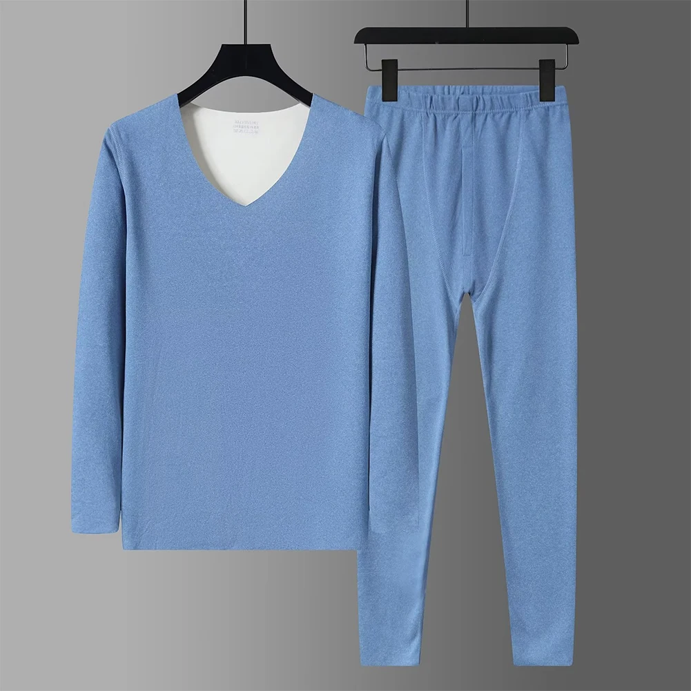 

2023 Men Winter Fleece Cotton Thermal Long Johns Top Soft Bottom Underwear Set Double-sided Velvet V-neck Seamless Tops
