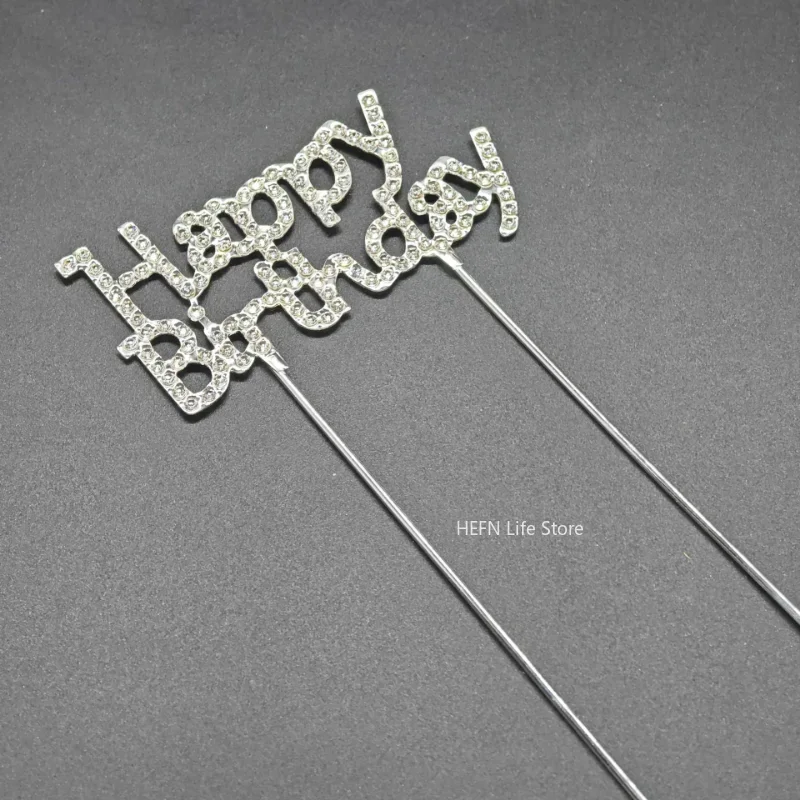 3.35in Golden silvery Iron material party decoration 1pc Happy Birthday Diamond Cake Topper Cupcake Top