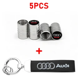 Luxury Car Tire Valve Caps and Suede Keychain Gift Set (5Pcs Silver Audi)