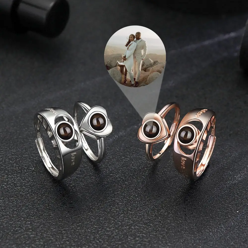 Customized Ring Projection Photo Rings for Women Couple Jewelry Round Heart Mens Family Wife Girl Wedding Personalized Gifts