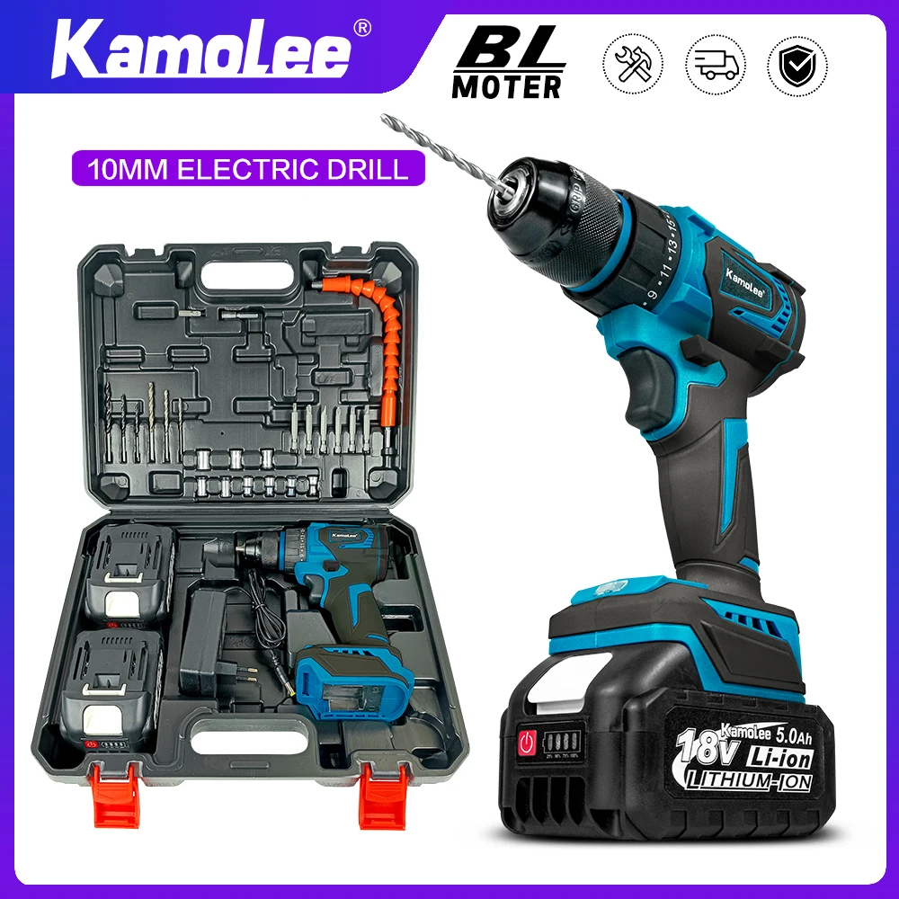 Kamolee 무선 드릴 DIY 충전 브러시리스 핸드 드릴, 가정용 스크루 드라이버 도구, 마키타 배터리와 호환, 10mm, 18V