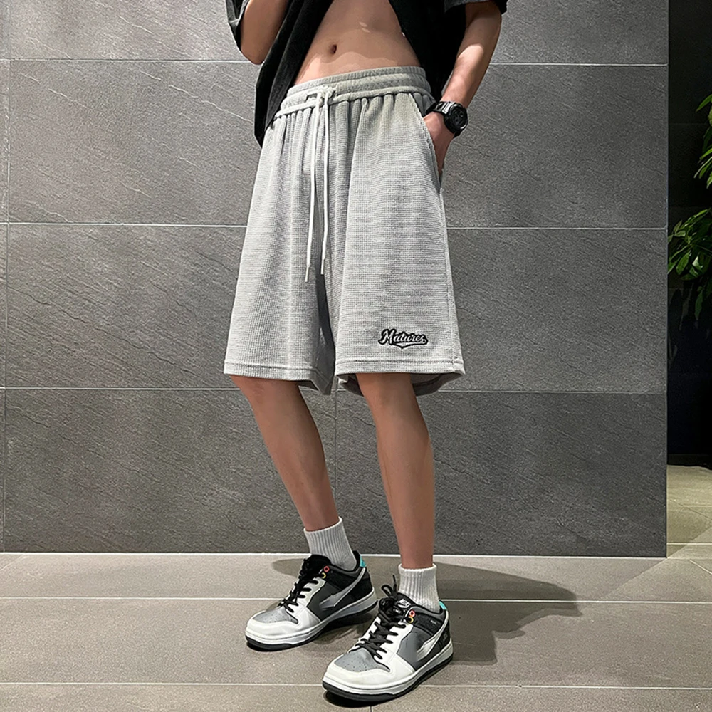 Summer Thin Men's Casual Pants High Street Hiphop Loose Five-point Pants Straight Simple Y2K Graffiti American Retro Pants
