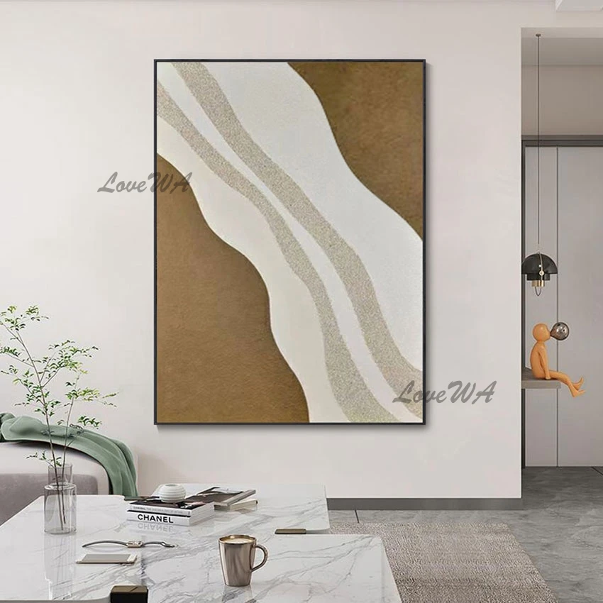 

100% ручная роспись, большой размер, художественное оформление стен, Офисная комната, украшение, коричневый, белый цвет, фотокартина маслом, холст без рамки