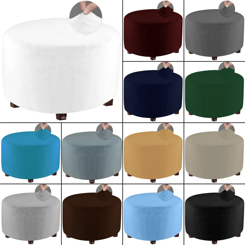 Rodada grossa veludo otomano capa, apoio para os pés Covers, All-Inclusive Stool Case, Footstool Slipcover para sala e quarto