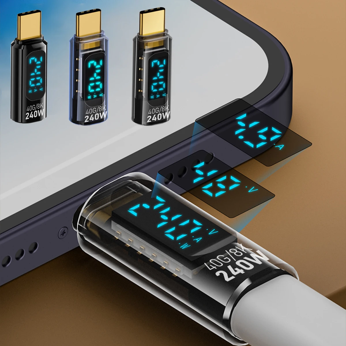 1 PCS Digital LED Display USB 4 Type-C Adapter PD 240W 40Gbps Power Meter Tester Full Function Smart Chip USB C Extension Laptop - 1