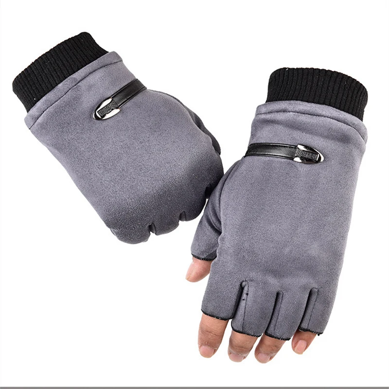 New Fashion Winter Suede Grace Men's Gloves Vintage Warm Windproof Touch Screen Write Driving Fingerless Glove Mittens
