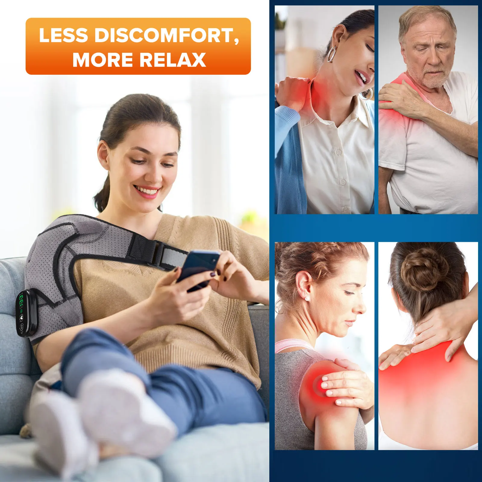 Vibration Shoulder Massage Pad Heating Massager Electric Muscle Relax Belt Thermal Cordless Shoulder Support Brace Hot Compress