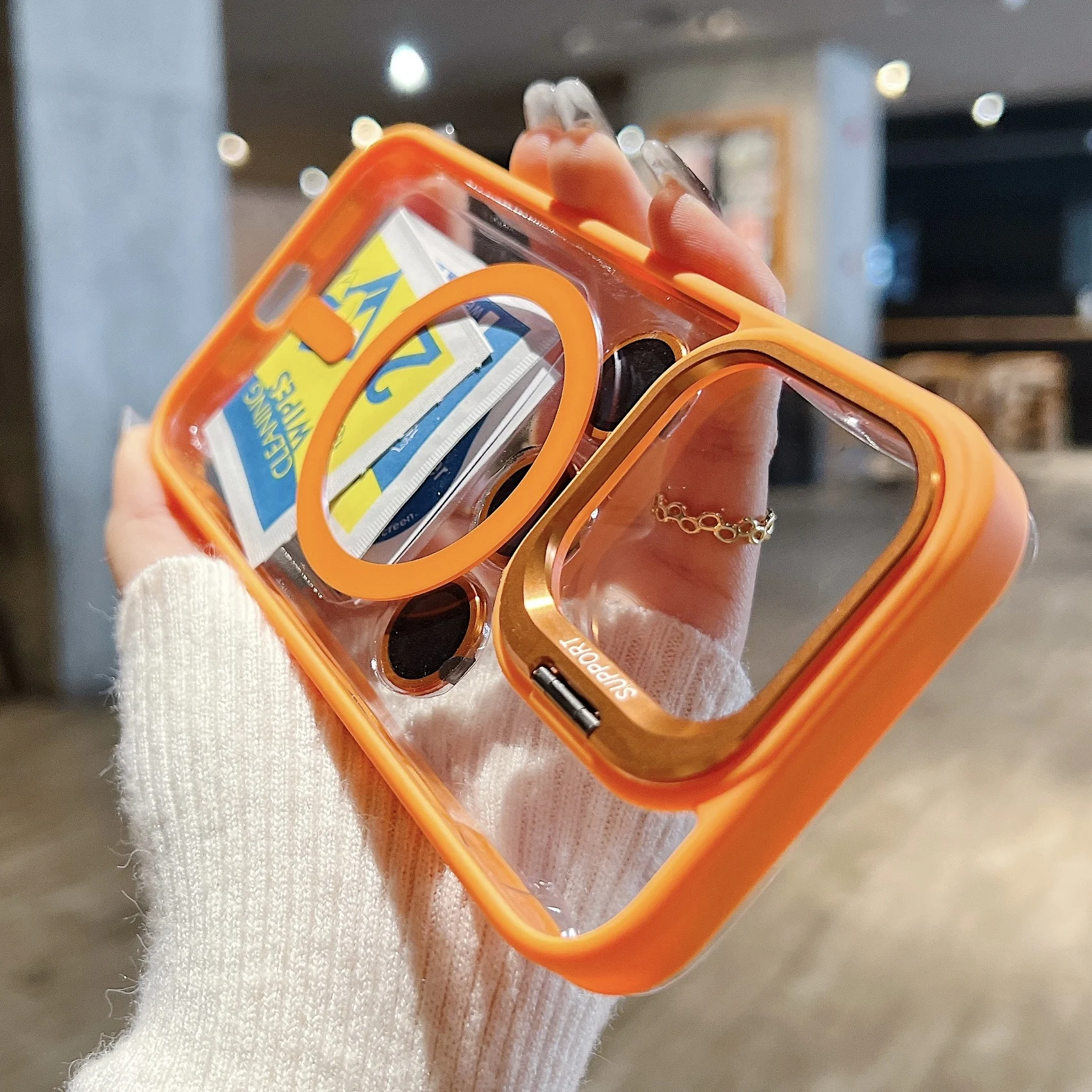 Elegant Magnetic Ring Stand Case with Lens Protector and Wireless Charging Compatibility