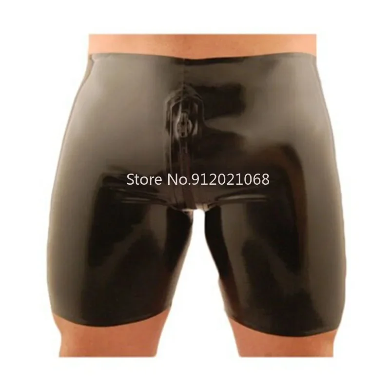 

Black Latex Men Panties Sexy Rubber Shorts Boxer with Crotch Zipper Handmade Underwear