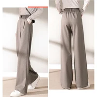 2024 Autumn Winter Women Concise Woolen Pants Lady Wide Leg Designer Outside Trousers Female Thicken High Waisted Draping Pants - Image 2
