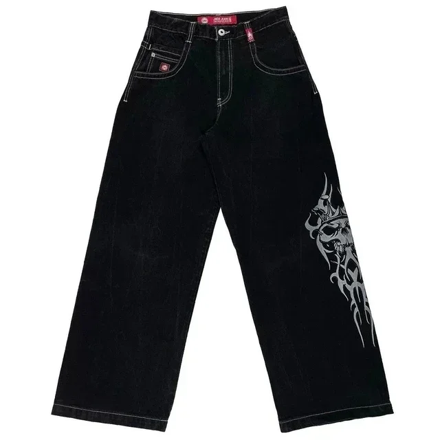 

JNCO новые мешковатые джинсы семь костей с вышивкой узор для мужчин и женщин модная уличная одежда ретро Harajuku джинсы с высокой талией и широкими штанинами