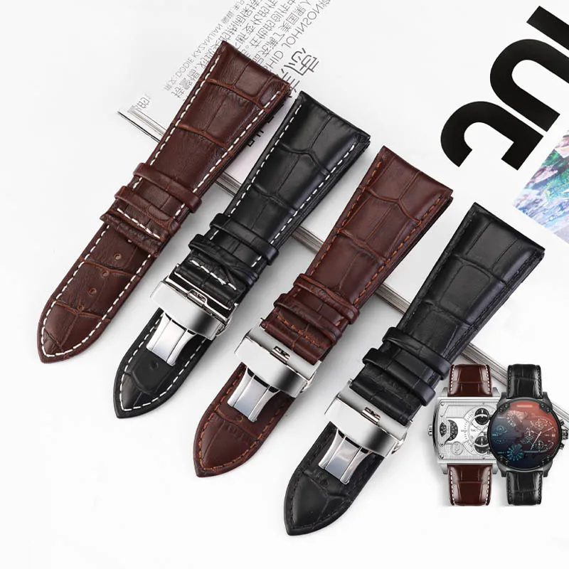 Large Width Genuine Leather Watch Strap