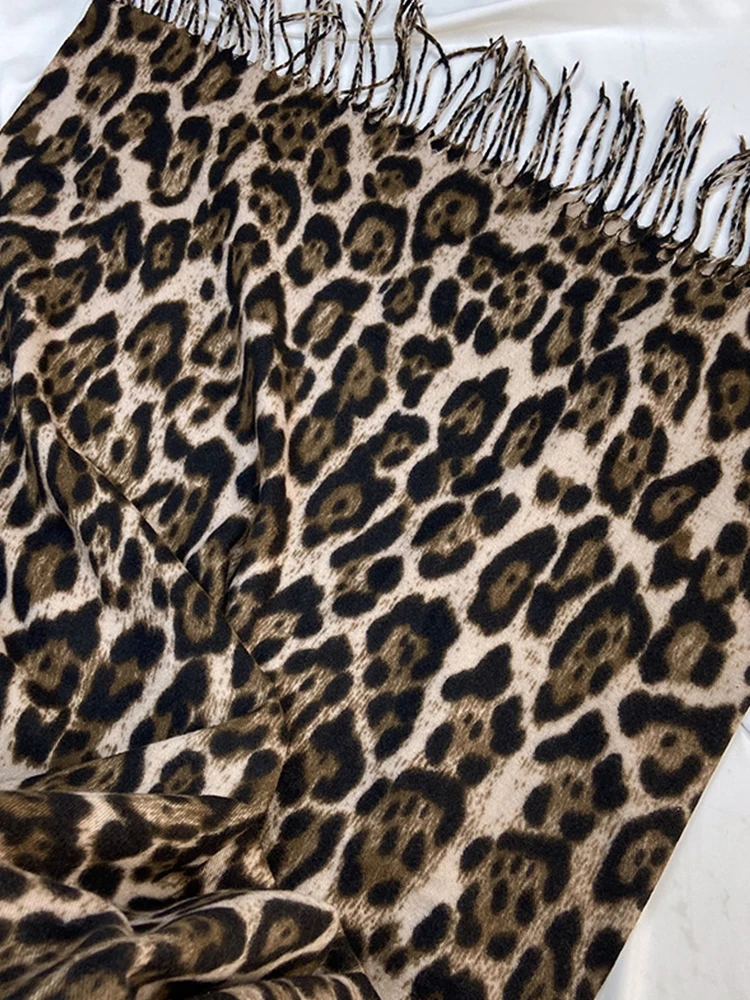 New Fashion Leopard Print Vintage Scarf Headscarf Winter Women Ladies Warm Tassel Scarve Pashmina Mujer Femme Foulard Wrap Shawl 6