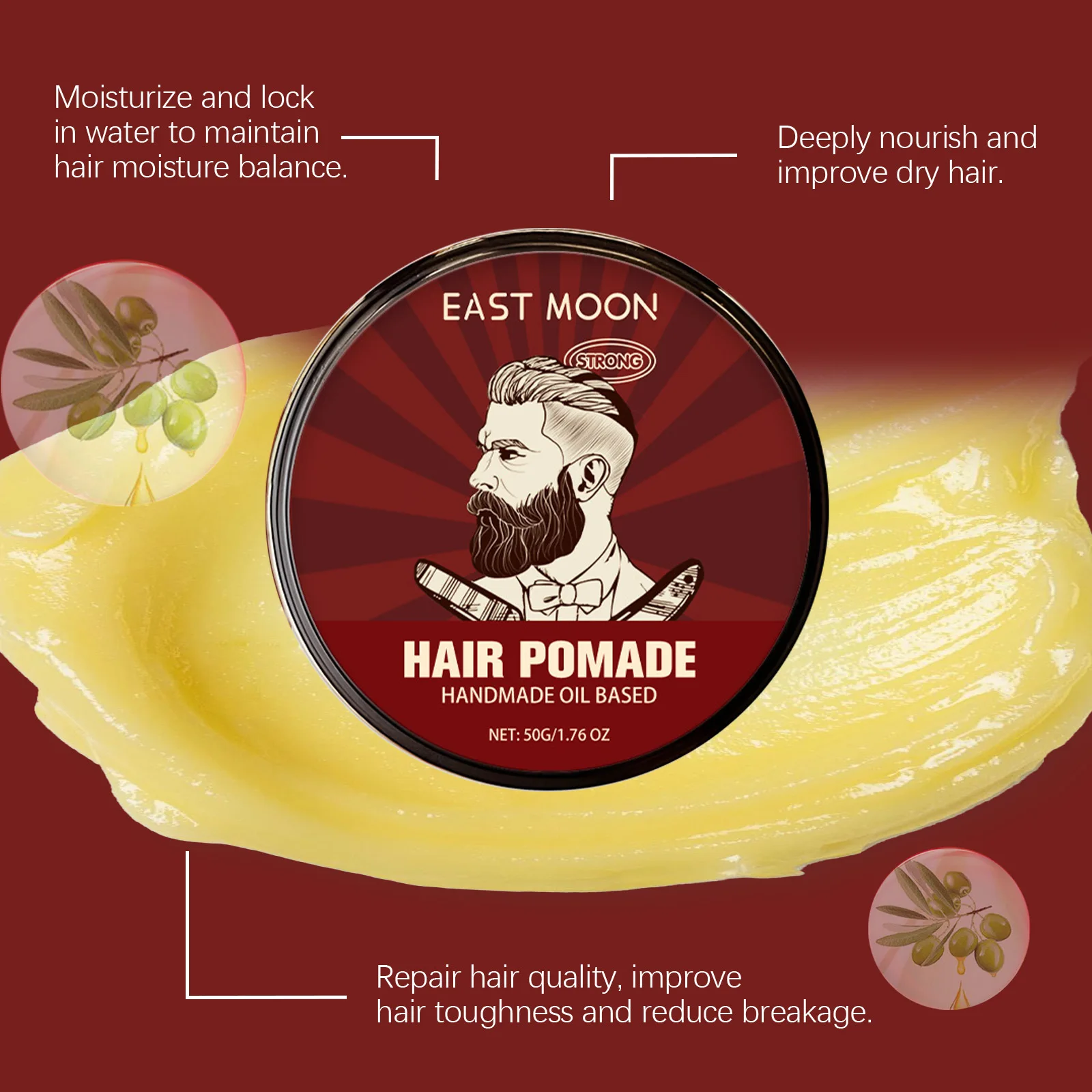 Rosemary Hair Styling Pomade Strong Hold Finished Molding Low Shine Deeply Moisturizing Long-Lasting Fluffy Men Hair Shaping Wax