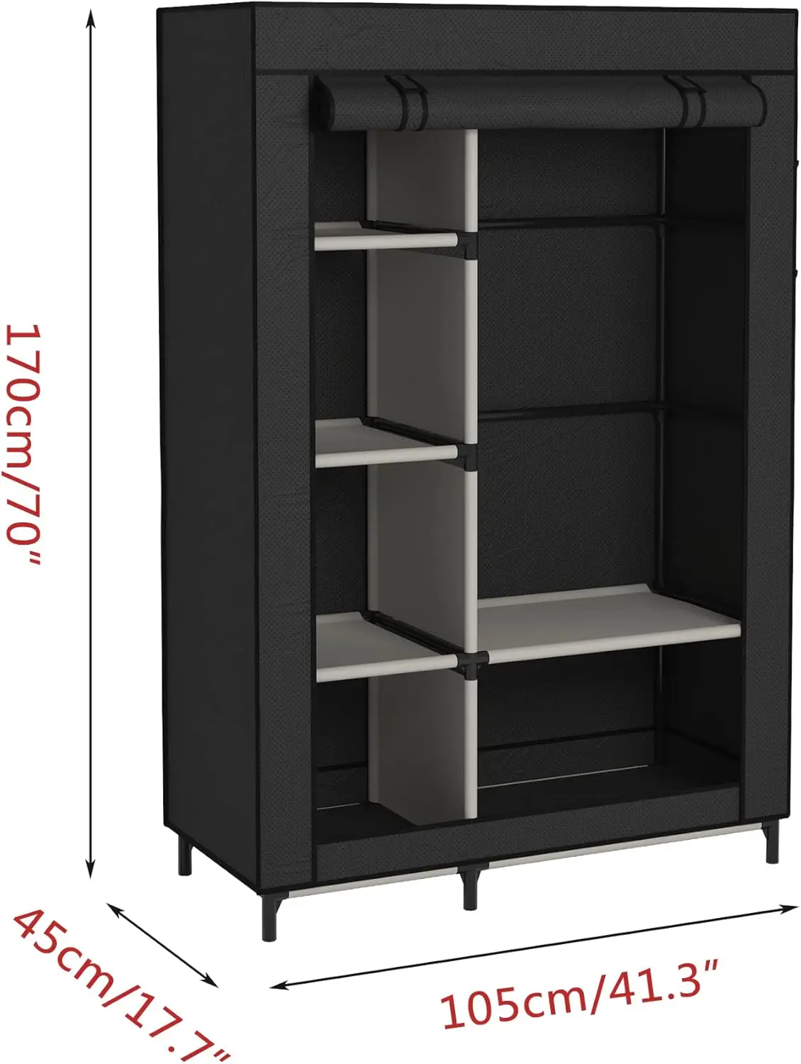 Wardrobe Portable Closet Wardrobe Clothes Storage with 6 Shelves and Hanging Rail,Non-Woven Fabric, Quick and Easy Assembly 5