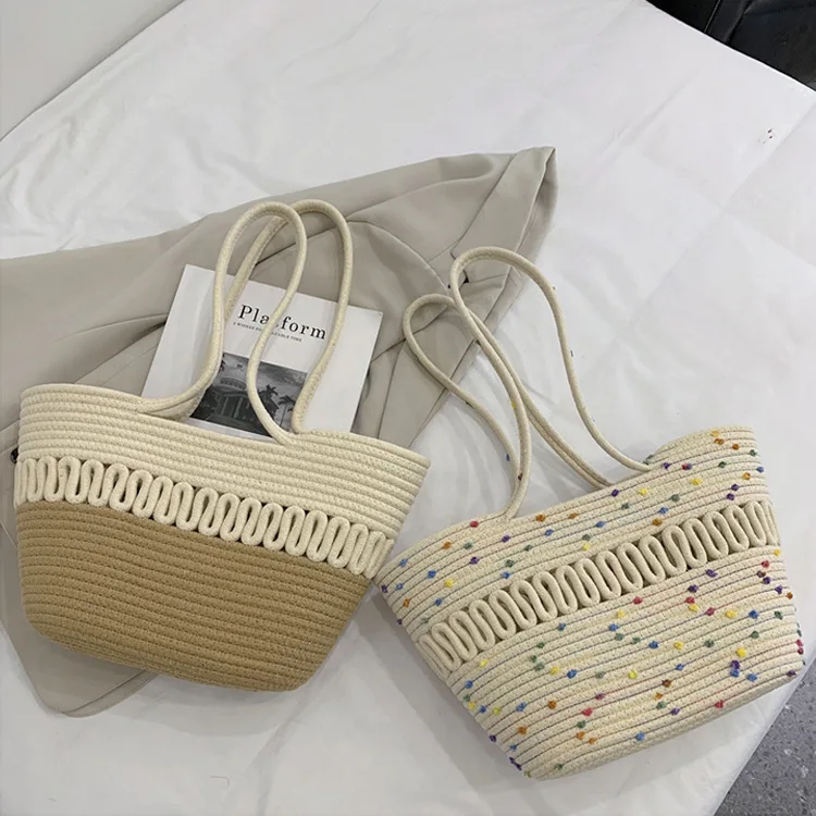 

Вместительная женская пляжная сумка, Роскошный дизайнерский саквояж из хлопка, плетеная корзина для капусты, мешок на одно плечо для отпуска