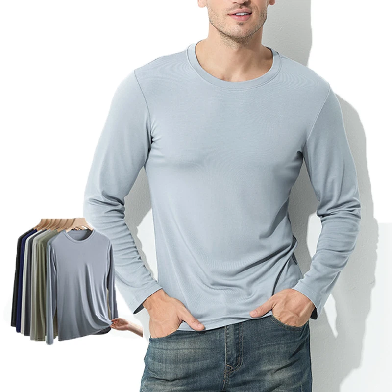 

94% Modal 6% Spandex Long Sleeve T-shirt For Men Solid Color Basic Undershirt Man Spring And Autumn Brand Comfortable Tops Tees