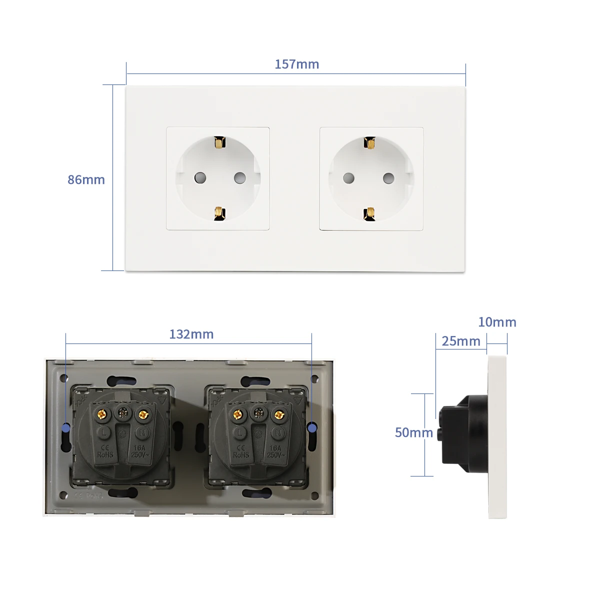 110v 250v 86mm x 86mm 1 2 3 gang 1 way 03