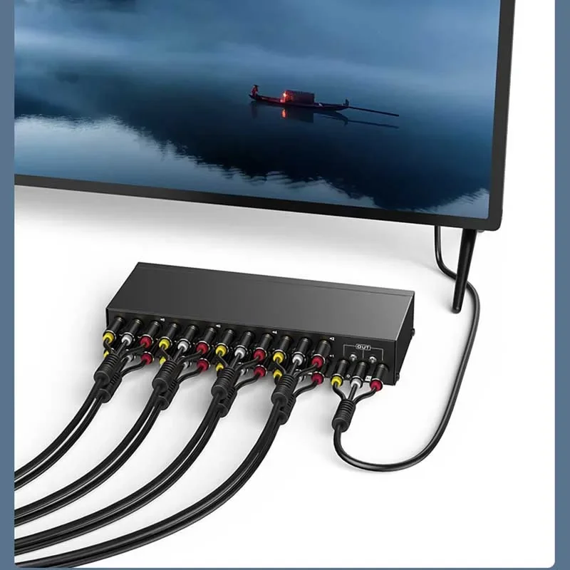 8 Ports Composite 3 RCA Switcher 8 in 1 out AV Video L/R Audio Signal Switcher Selector 8x1 for VCR DVD TV TSB Game Consoles