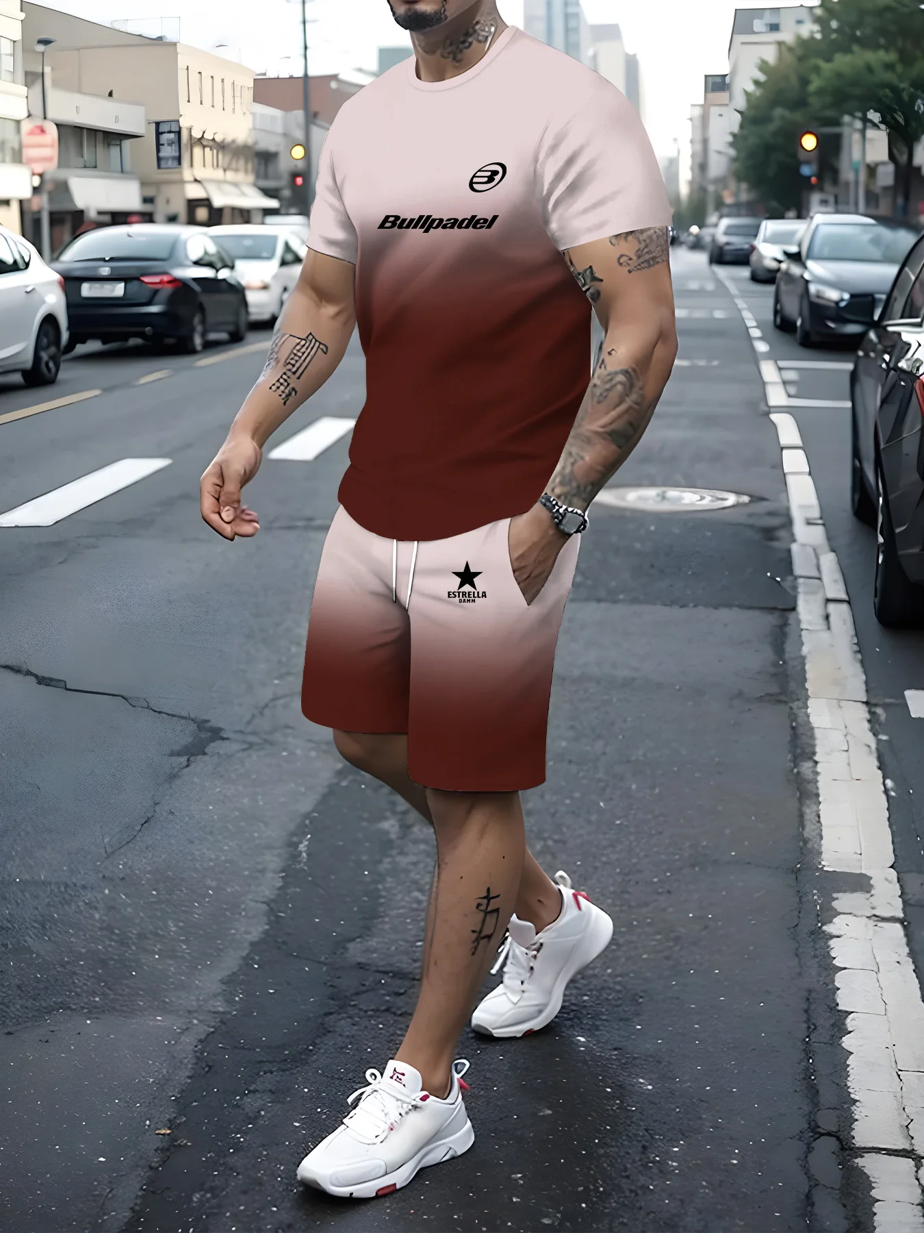 thumbnail image 1 of Conjunto de camiseta con estampado 3D de Bullpadel para hombre, ropa informal de cuello redondo, estilo deportivo simple, moda de verano, 1 of 4