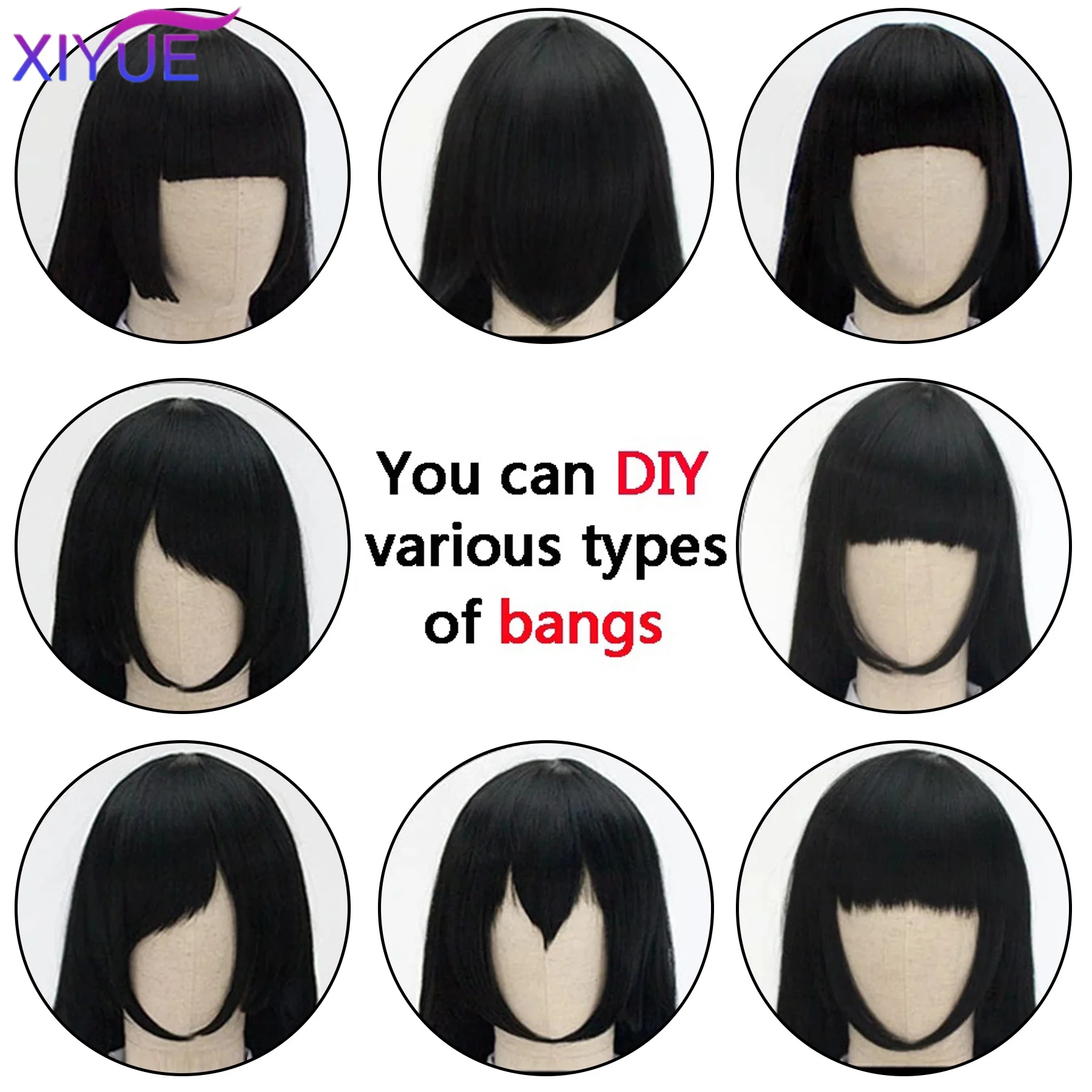 XIYUE Synthetic short bob straight hair with trimmable bangs Lolita Ombre pink red blue purple cosplay wig for women short wigs